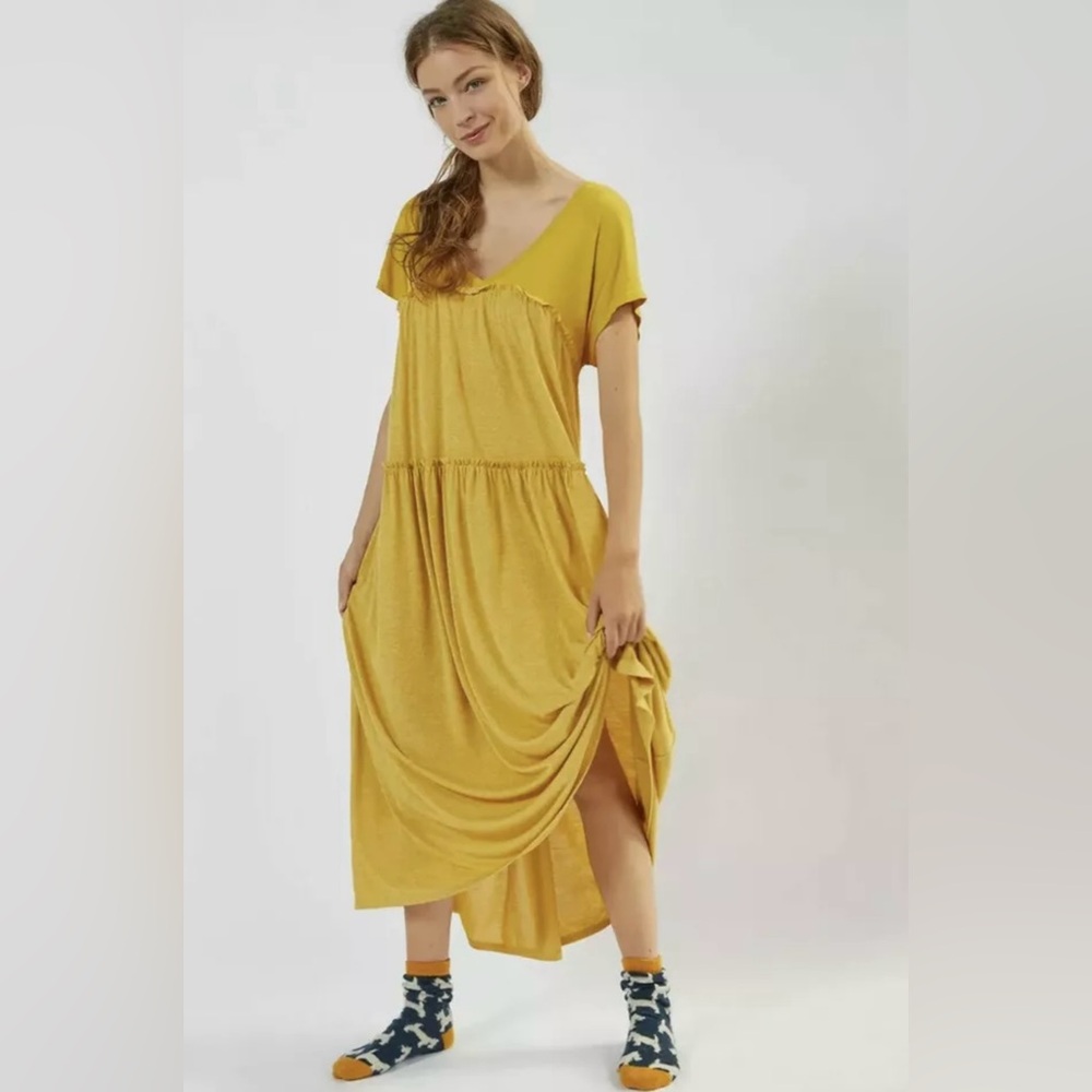 Saturday Sunday by Anthropologie Yellow Tiered Ruffle Maxi‎ Dress Size Small
